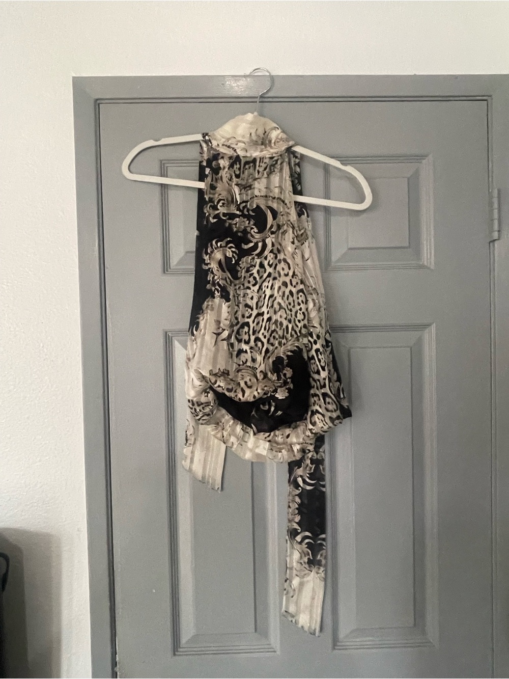 Fashion Nova Black and Cream Animal Print Halter Blouse